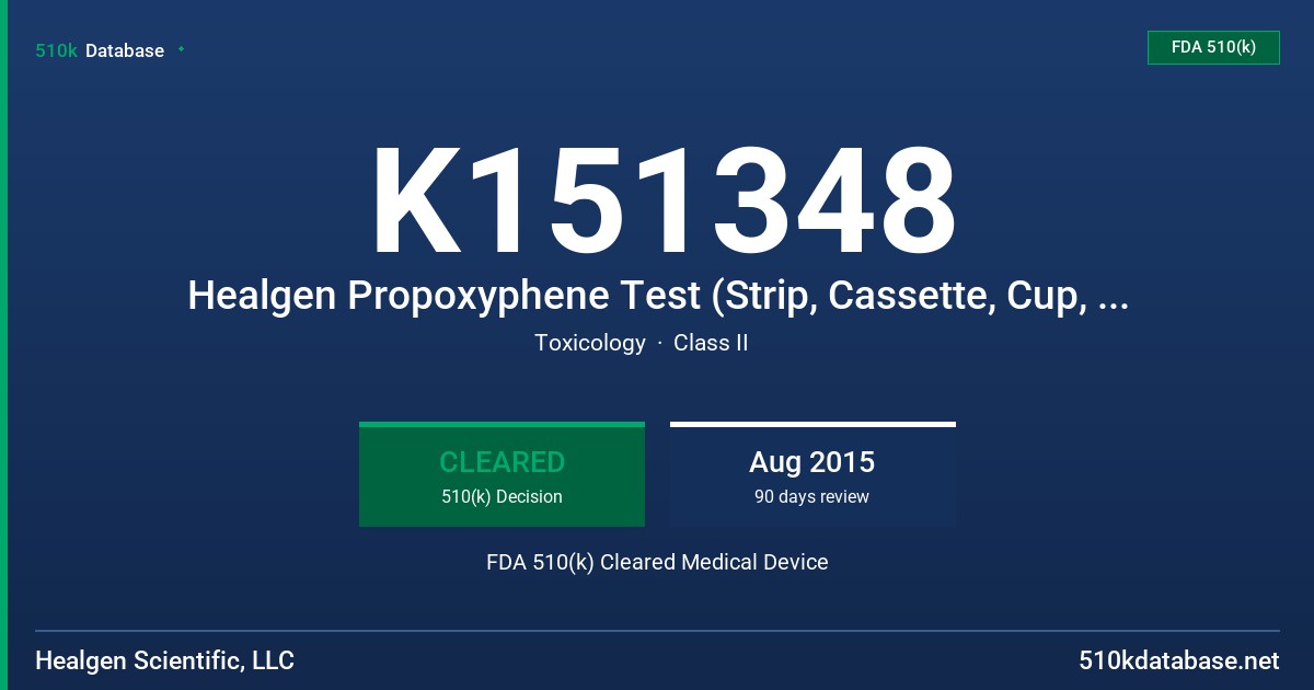K151348 Healgen Propoxyphene Test (Strip, Cassette, Cup, Dip Card), Healgen Nortriptyline Test (Strip, Cassette, Cup, Dip Card), Healgen EDDP (Methadone Metabolite) Test (Strip, Cassette, Cup, Dip Card) FDA 510(k) Cleared Medical Device