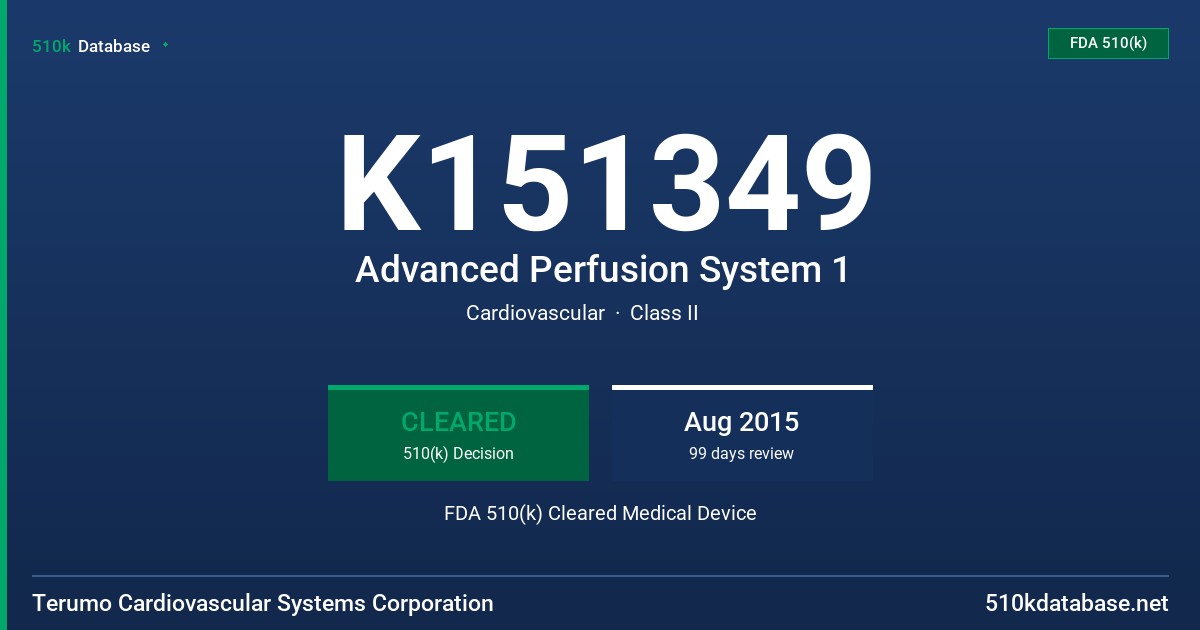 K151349 Advanced Perfusion System 1 FDA 510(k) Cleared Medical Device