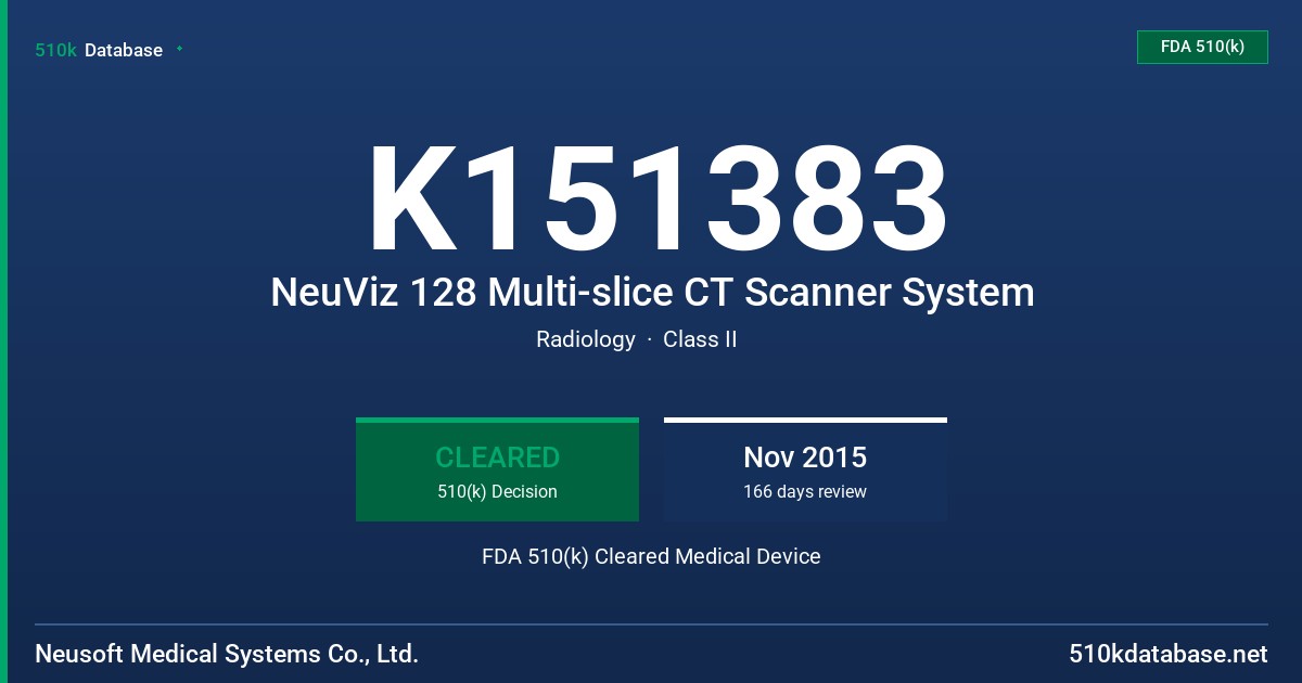 K151383 NeuViz 128 Multi-slice CT Scanner System FDA 510(k) Cleared Medical Device