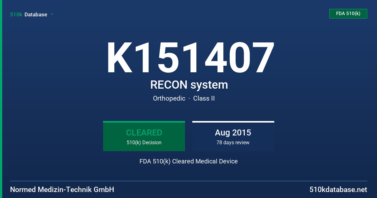 K151407 RECON system FDA 510(k) Cleared Medical Device