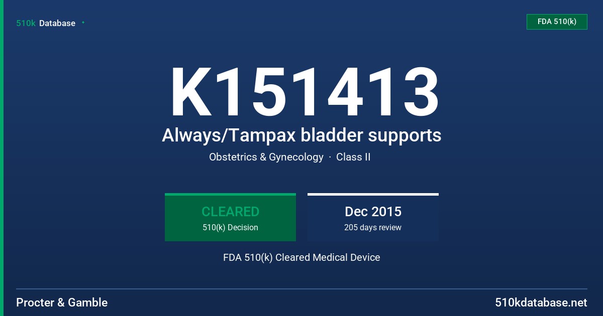K151413 Always/Tampax bladder supports FDA 510(k) Cleared Medical Device
