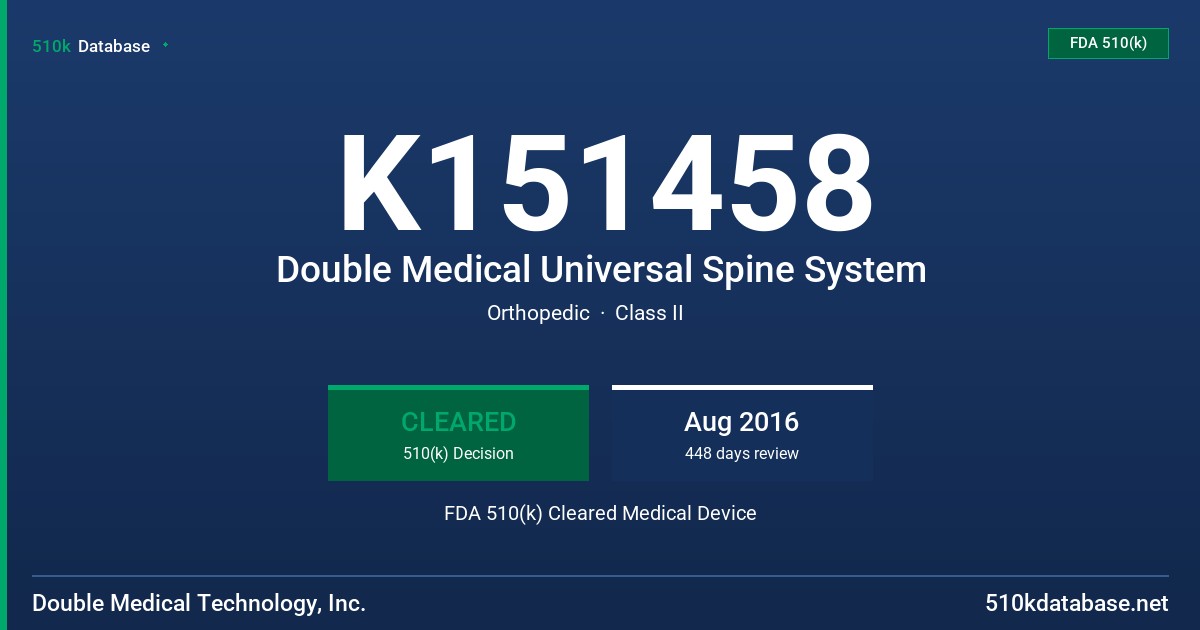 K151458 Double Medical Universal Spine System FDA 510(k) Cleared Medical Device