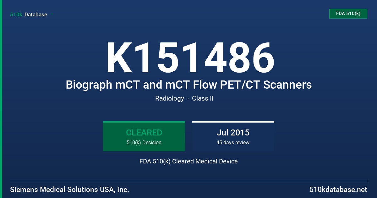 K151486 Biograph mCT and mCT Flow PET/CT Scanners FDA 510(k) Cleared Medical Device