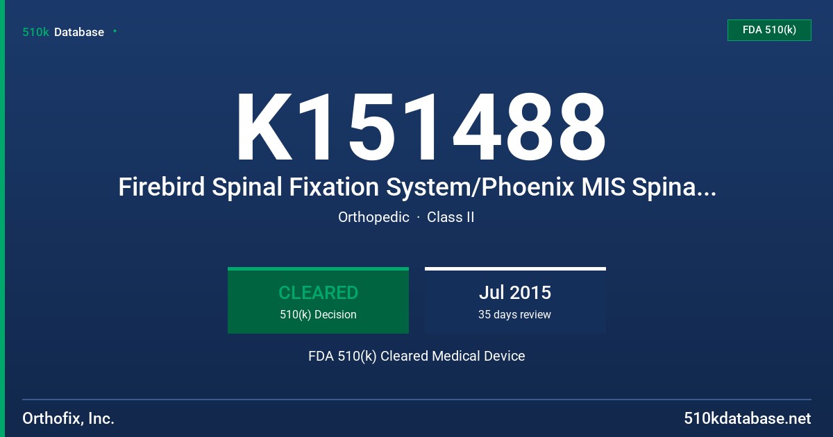 K151488 Firebird Spinal Fixation System/Phoenix MIS Spinal Fixation System FDA 510(k) Cleared Medical Device