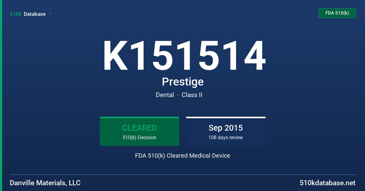 K151514 Prestige FDA 510(k) Cleared Medical Device