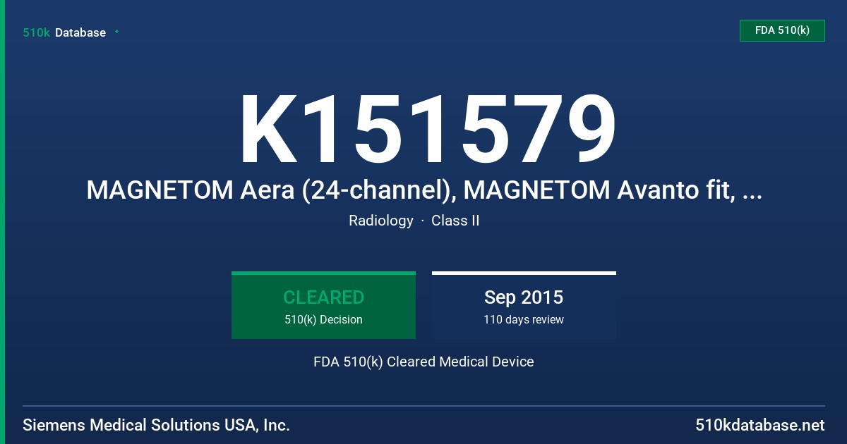 K151579 MAGNETOM Aera (24-channel), MAGNETOM Avanto fit, MAGNETOM Skyra fit, MAGNETOM Prisma, MAGNETOM Prisma fit FDA 510(k) Cleared Medical Device