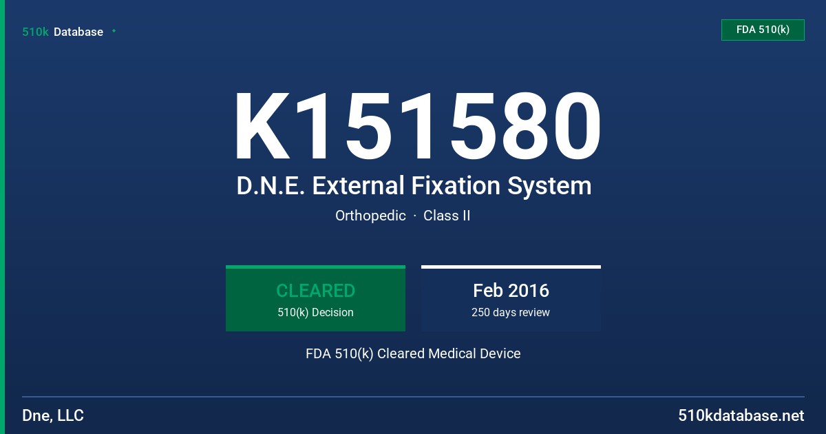 K151580 D.N.E. External Fixation System FDA 510(k) Cleared Medical Device