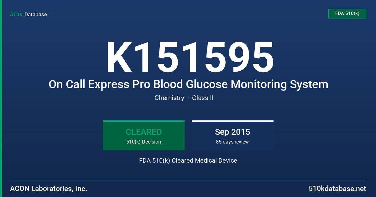 K151595 On Call Express Pro Blood Glucose Monitoring System FDA 510(k) Cleared Medical Device