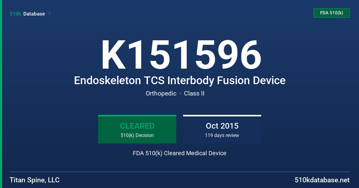K151596 Endoskeleton TCS Interbody Fusion Device FDA 510(k) Cleared Medical Device