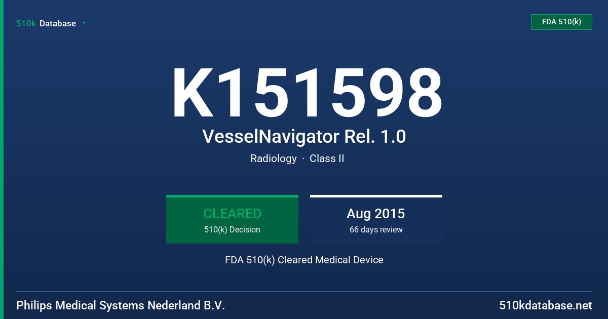 K151598 VesselNavigator Rel. 1.0 FDA 510(k) Cleared Medical Device
