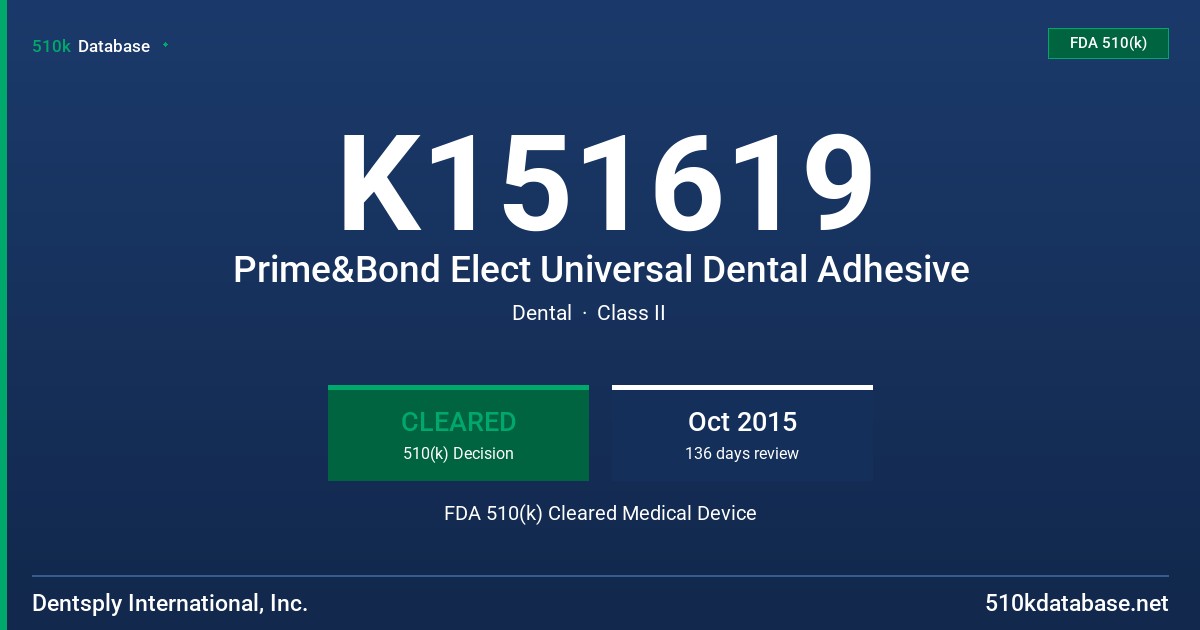 K151619 Prime&Bond Elect Universal Dental Adhesive FDA 510(k) Cleared Medical Device