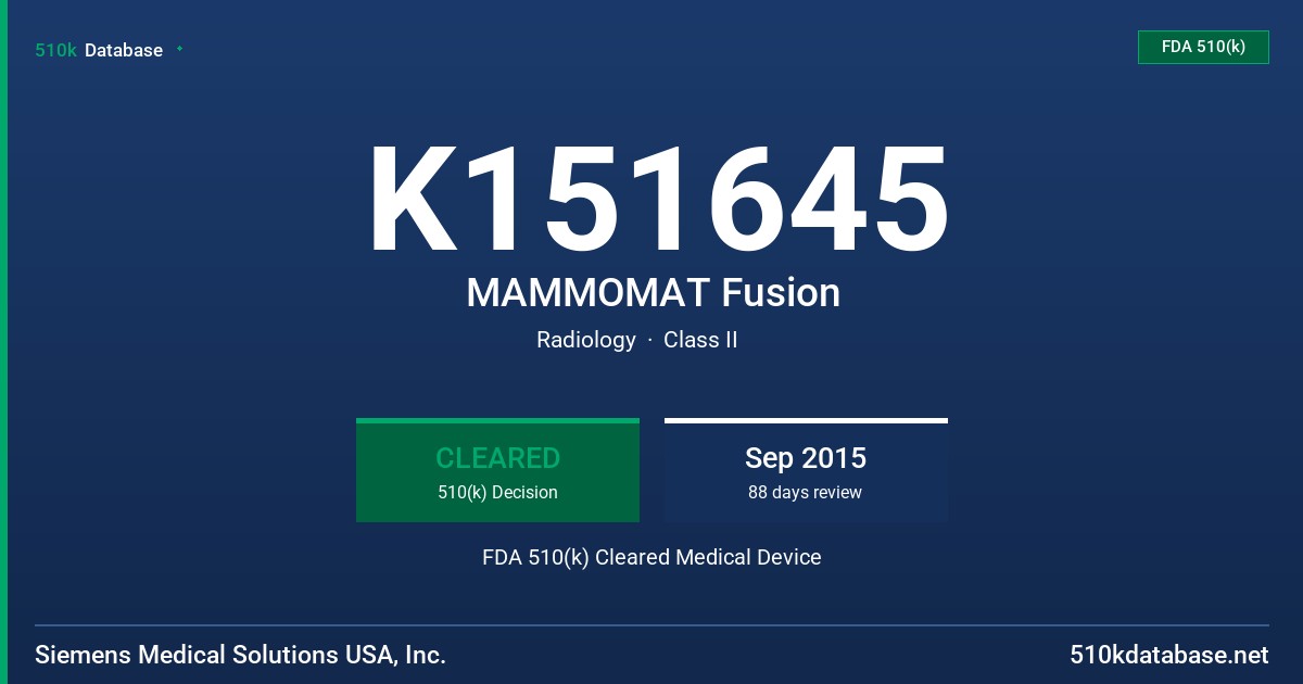 K151645 MAMMOMAT Fusion FDA 510(k) Cleared Medical Device