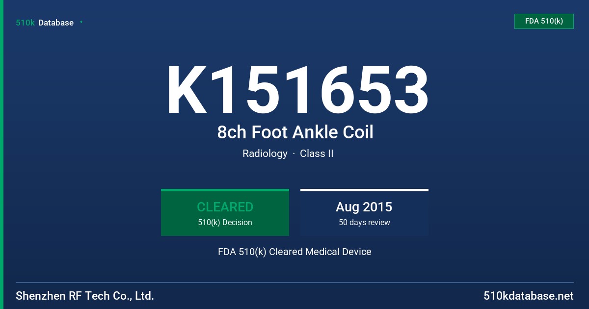 K151653 8ch Foot Ankle Coil FDA 510(k) Cleared Medical Device