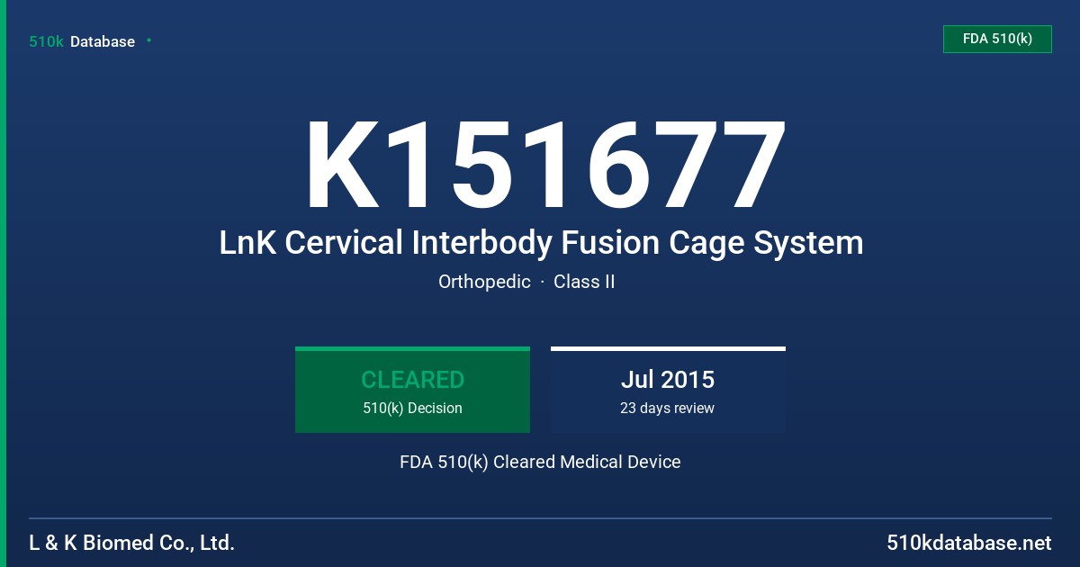 K151677 LnK Cervical Interbody Fusion Cage System FDA 510(k) Cleared Medical Device