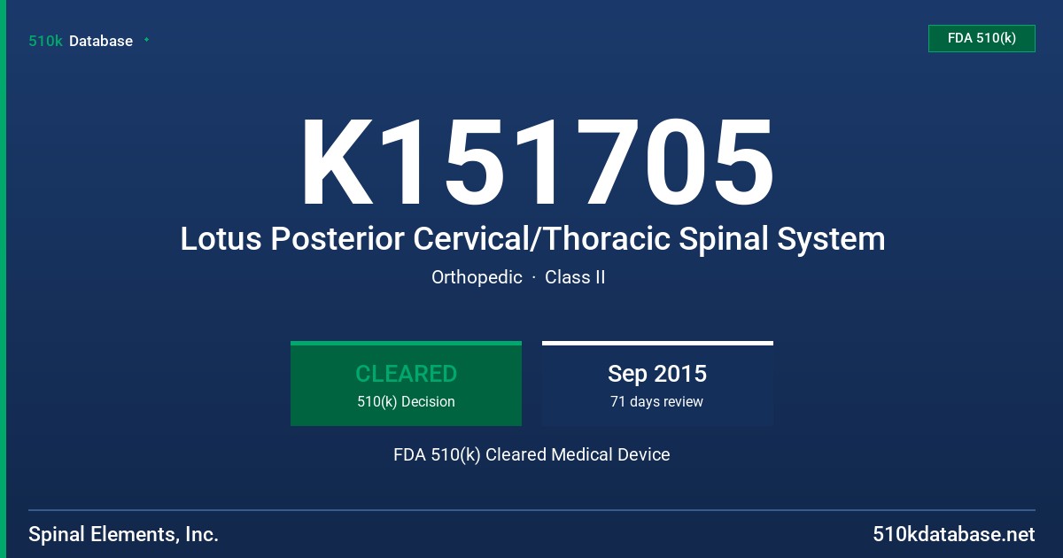 K151705 Lotus Posterior Cervical/Thoracic Spinal System FDA 510(k) Cleared Medical Device