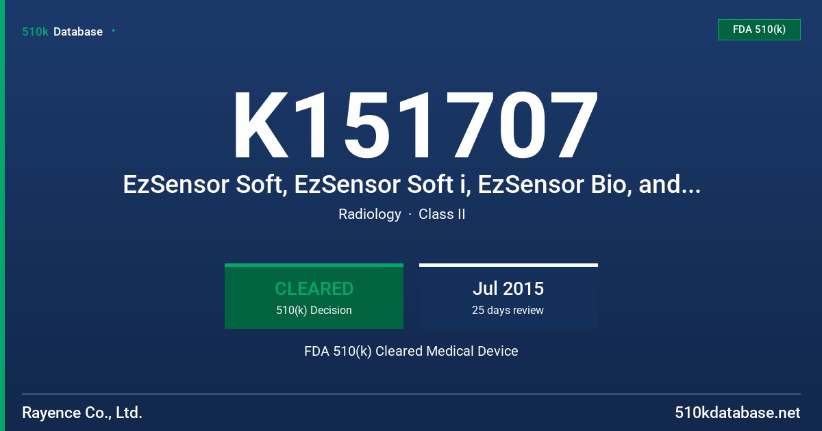 K151707 EzSensor Soft, EzSensor Soft i, EzSensor Bio, and EzSensor Bio i FDA 510(k) Cleared Medical Device
