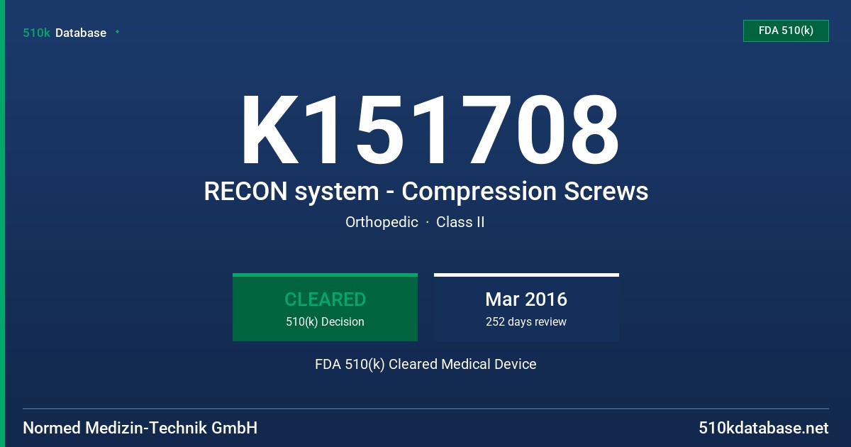K151708 RECON system - Compression Screws FDA 510(k) Cleared Medical Device