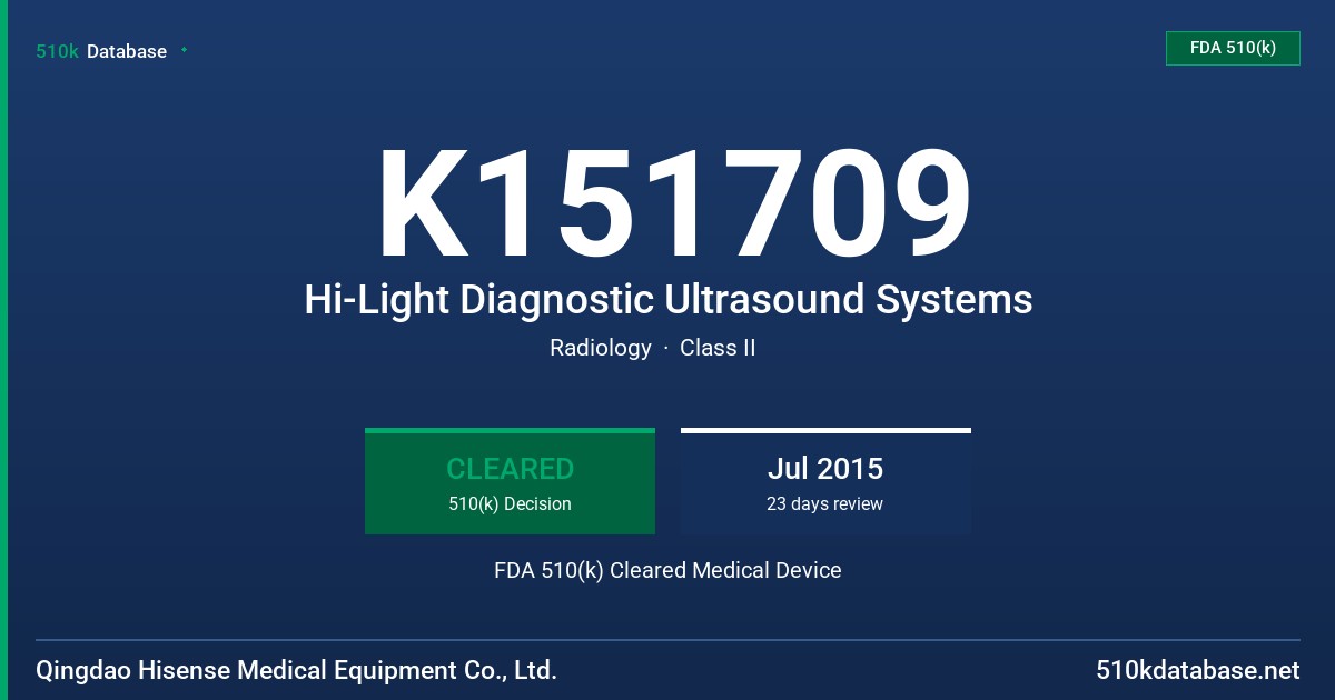 K151709 Hi-Light Diagnostic Ultrasound Systems FDA 510(k) Cleared Medical Device