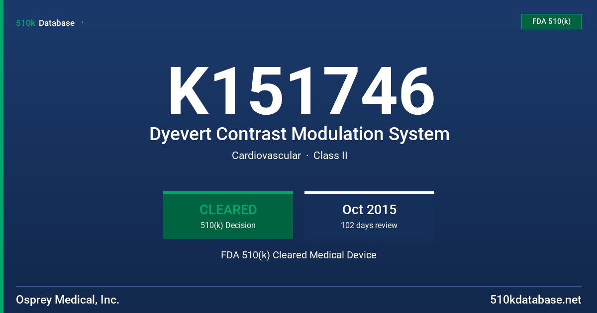K151746 Dyevert Contrast Modulation System FDA 510(k) Cleared Medical Device