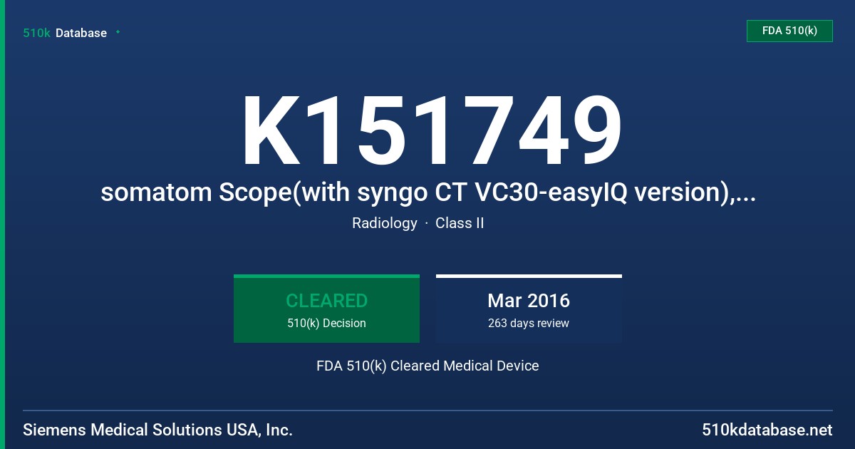 K151749 somatom Scope(with syngo CT VC30-easyIQ version), SOMATOM Scope Power(with syngo CT VC30-easyIQ version) FDA 510(k) Cleared Medical Device