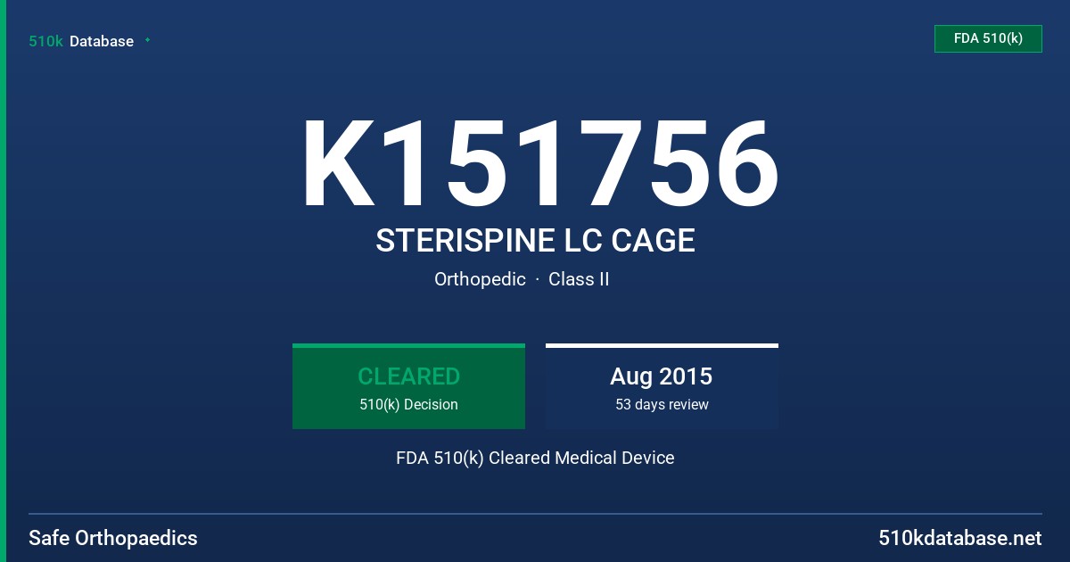 K151756 STERISPINE LC CAGE FDA 510(k) Cleared Medical Device