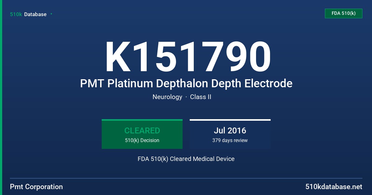 K151790 PMT Platinum Depthalon Depth Electrode FDA 510(k) Cleared Medical Device