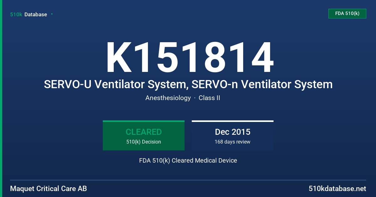 K151814 SERVO-U Ventilator System, SERVO-n Ventilator System FDA 510(k) Cleared Medical Device