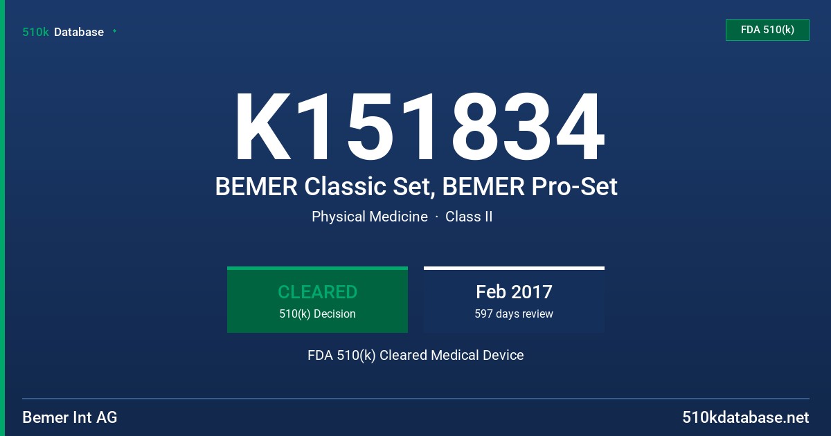 K151834 BEMER Classic Set, BEMER Pro-Set FDA 510(k) Cleared Medical Device