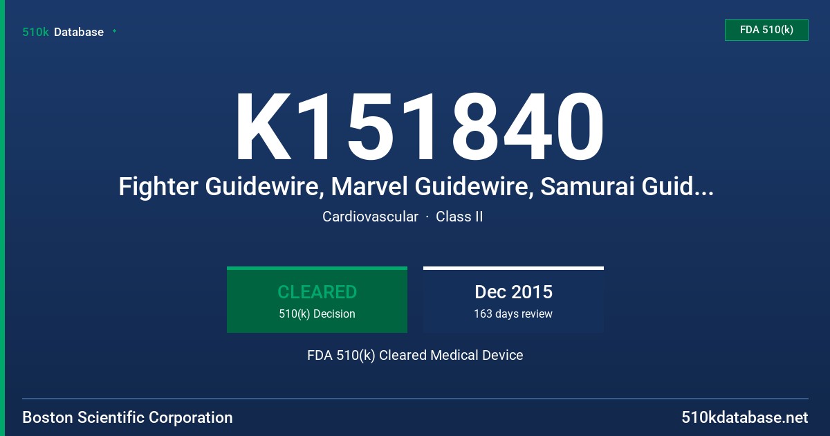 K151840 Fighter Guidewire, Marvel Guidewire, Samurai Guidewire, Samurai RC Guidewire, Stretch Extension Wire FDA 510(k) Cleared Medical Device