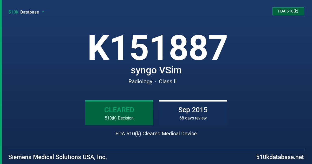 K151887 syngo VSim FDA 510(k) Cleared Medical Device