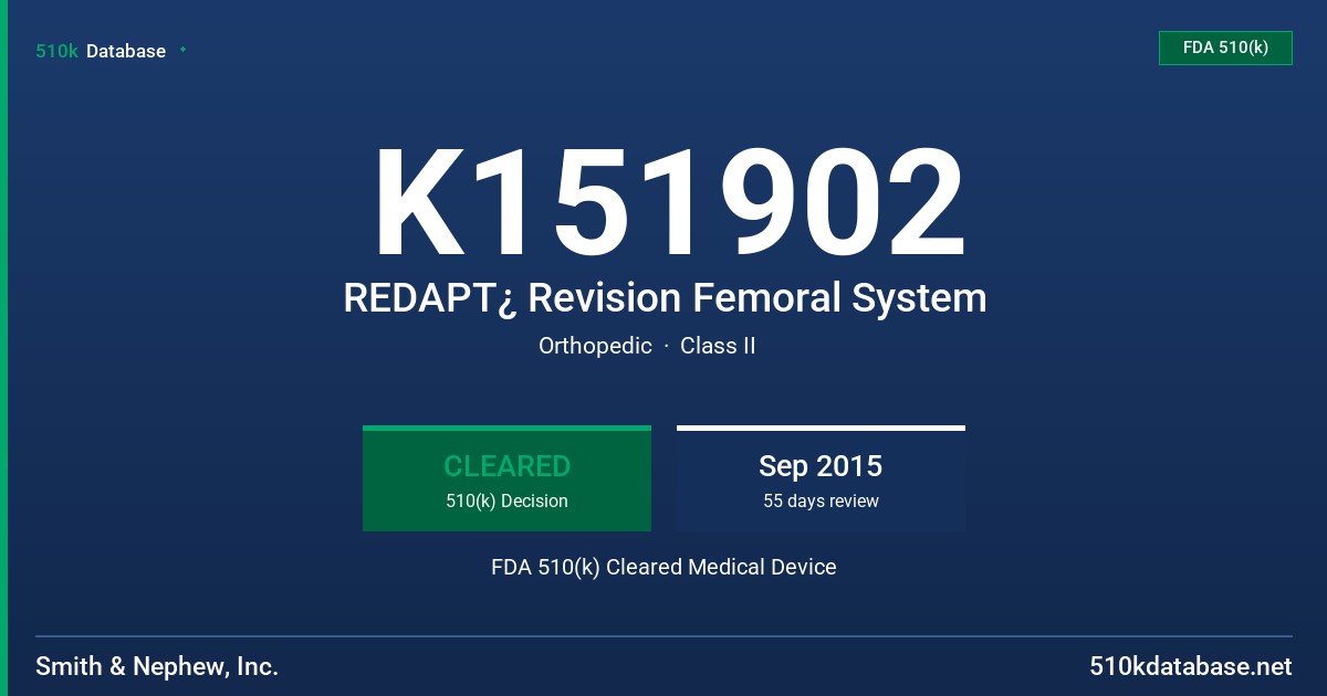 K151902 REDAPT¿ Revision Femoral System FDA 510(k) Cleared Medical Device
