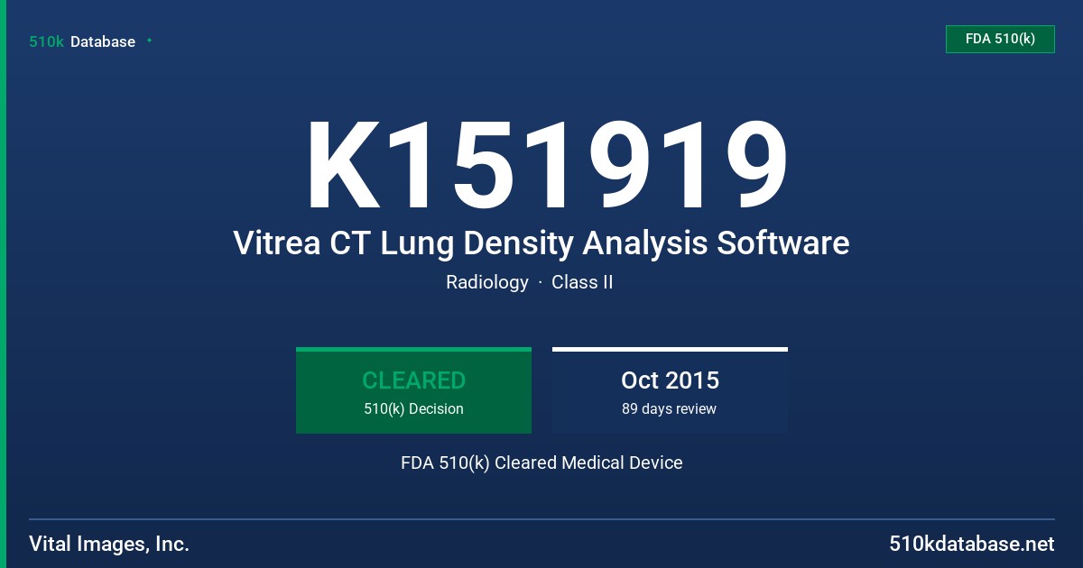 K151919 Vitrea CT Lung Density Analysis Software FDA 510(k) Cleared Medical Device