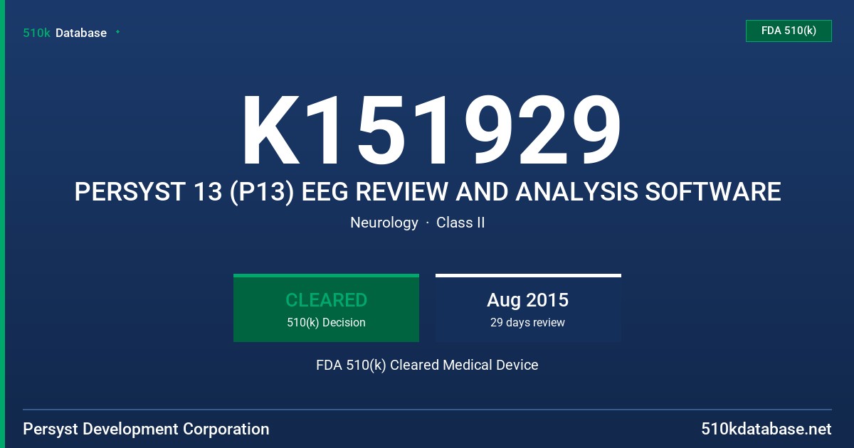 K151929 PERSYST 13 (P13) EEG REVIEW AND ANALYSIS SOFTWARE FDA 510(k) Cleared Medical Device