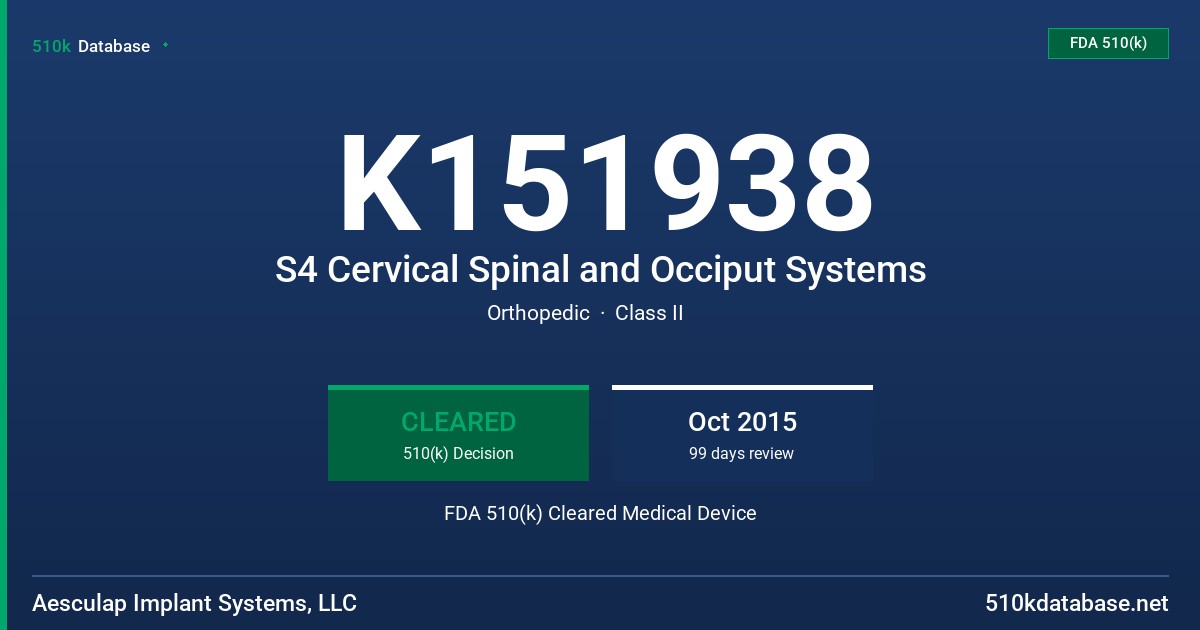 K151938 S4 Cervical Spinal and Occiput Systems FDA 510(k) Cleared Medical Device