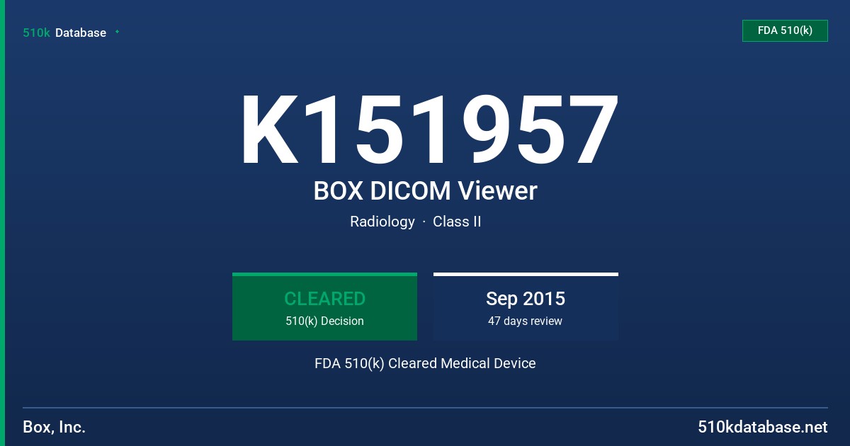 K151957 BOX DICOM Viewer FDA 510(k) Cleared Medical Device
