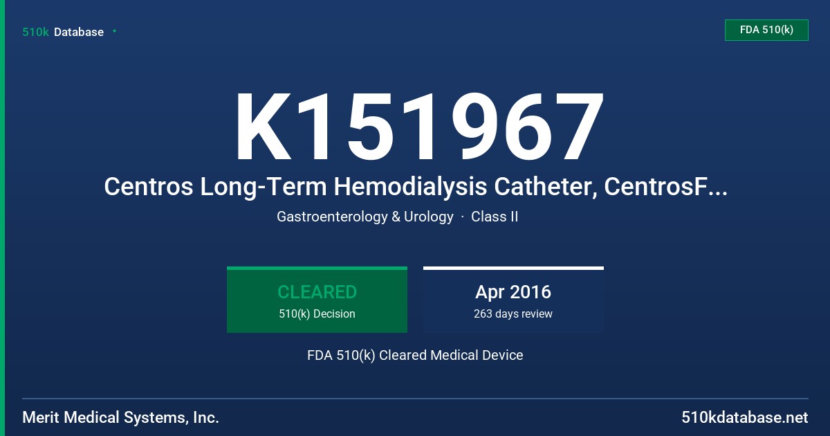 K151967 Centros Long-Term Hemodialysis Catheter, CentrosFLO Long-Term Hemodialysis Catheter FDA 510(k) Cleared Medical Device