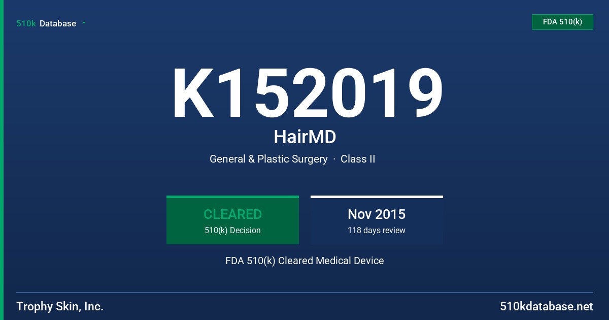 K152019 HairMD FDA 510(k) Cleared Medical Device