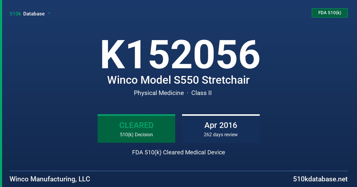 K152056 Winco Model S550 Stretchair FDA 510(k) Cleared Medical Device