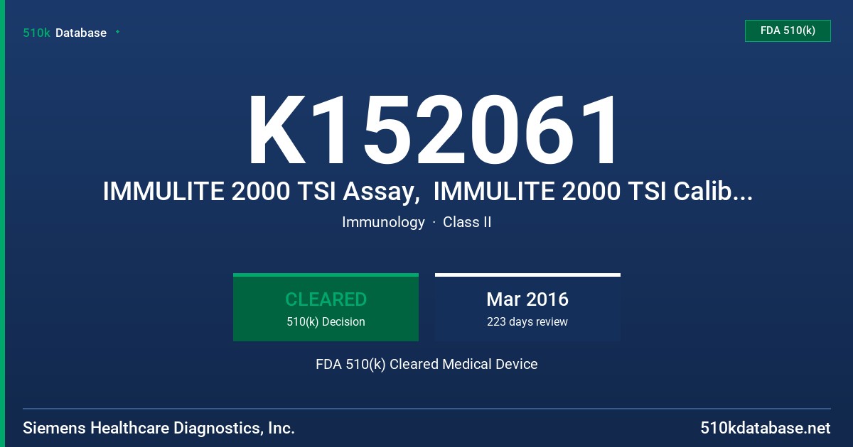 K152061 IMMULITE 2000 TSI Assay,  IMMULITE 2000 TSI Calibration Verification Material FDA 510(k) Cleared Medical Device