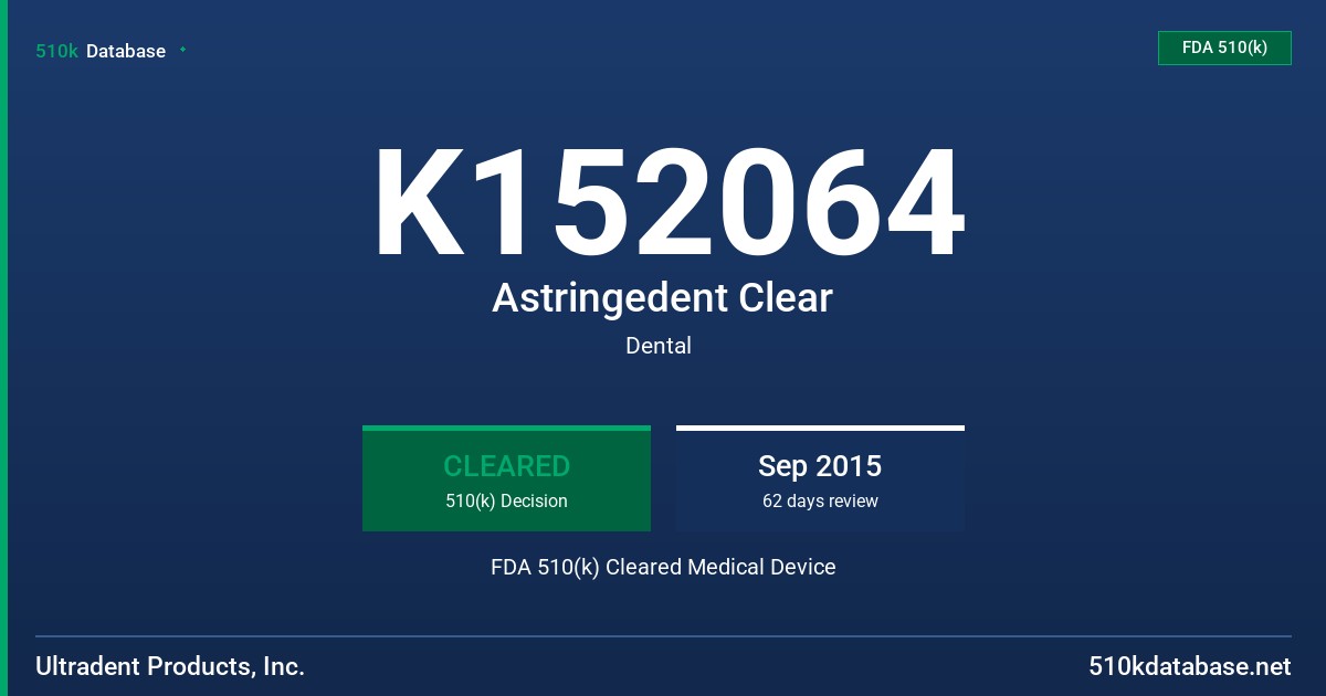 K152064 Astringedent Clear FDA 510(k) Cleared Medical Device