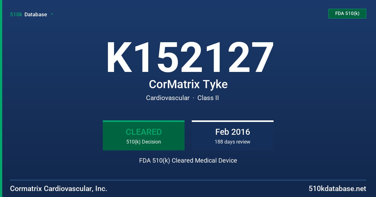 K152127 CorMatrix Tyke FDA 510(k) Cleared Medical Device
