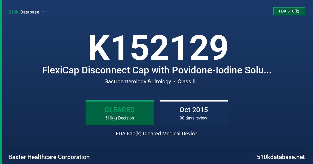 K152129 FlexiCap Disconnect Cap with Povidone-Iodine Solution, MiniCap with Povidone-Iodine Solution FDA 510(k) Cleared Medical Device
