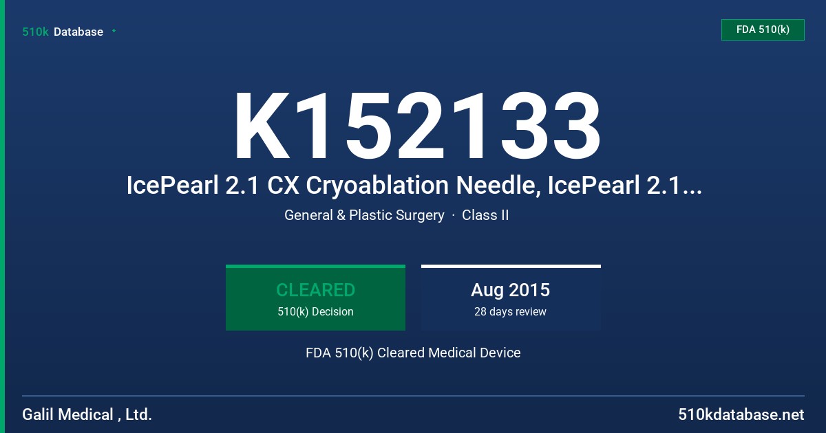 K152133 IcePearl 2.1 CX Cryoablation Needle, IcePearl 2.1 CX Prostate Cryoablation Kit Visual-ICE System, IceFORCE 2.1 CX Cryoablation Needle, IceFORCE 2.1 CX Prostate Cryoablation Kit Visual-ICE System FDA 510(k) Cleared Medical Device