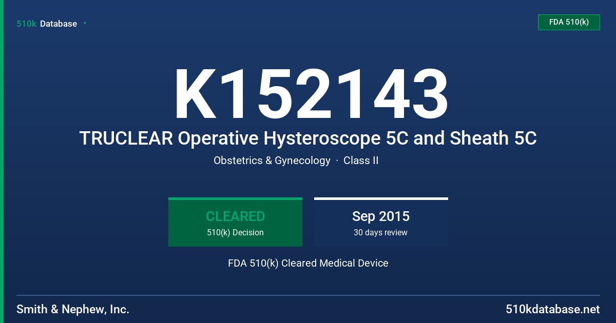 K152143 TRUCLEAR Operative Hysteroscope 5C and Sheath 5C FDA 510(k) Cleared Medical Device