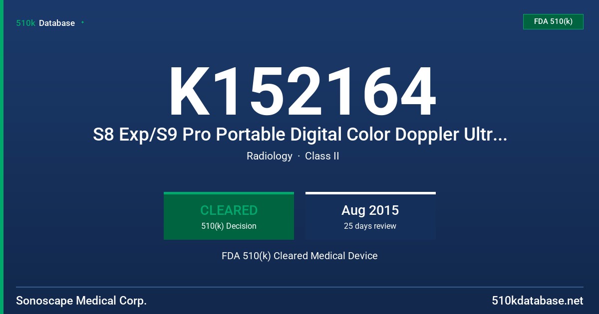 K152164 S8 Exp/S9 Pro Portable Digital Color Doppler Ultrasound System FDA 510(k) Cleared Medical Device