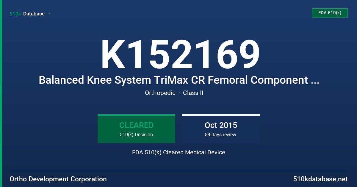 K152169 Balanced Knee System TriMax CR Femoral Component and E-Vitalize CR and UC Tibial Inserts FDA 510(k) Cleared Medical Device