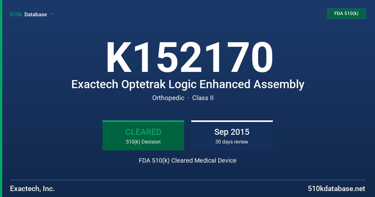 K152170 Exactech Optetrak Logic Enhanced Assembly FDA 510(k) Cleared Medical Device