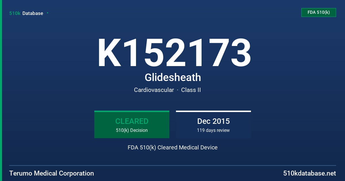 K152173 Glidesheath FDA 510(k) Cleared Medical Device