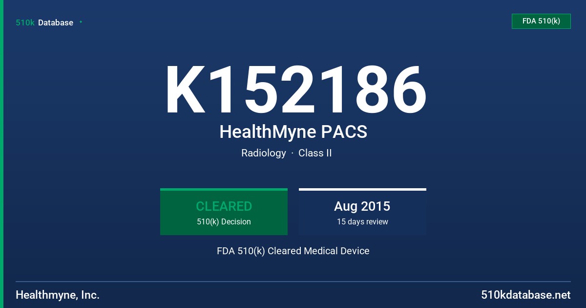 K152186 HealthMyne PACS FDA 510(k) Cleared Medical Device