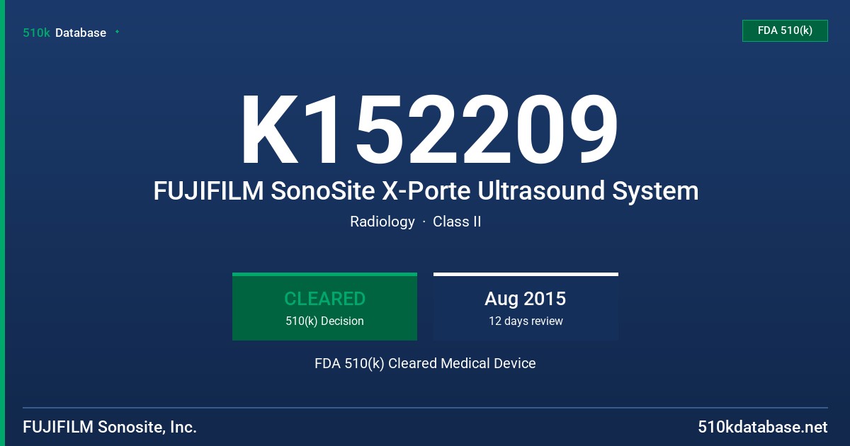 K152209 FUJIFILM SonoSite X-Porte Ultrasound System FDA 510(k) Cleared Medical Device